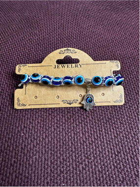 Blue and Silver Evil Eye Hamsa Charm Bracelet